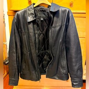 Nicole Miller Women’s Black Leather Jacket Zip Front Pockets Size Small